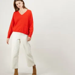 Maison Montagut Pulls>Pull Court Col V En Cachemire Avec Poches - Balba