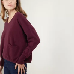 Maison Montagut Pulls>Pull Court Col V En Cachemire Avec Poches - Balba