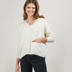 Maison Montagut Pulls>Pull Court Col V En Cachemire Avec Poches - Balba