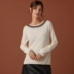 Maison Montagut Pulls>Pull Encolure Brode En Cachemire - Cetanne
