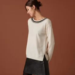 Maison Montagut Pulls>Pull Encolure Brode En Cachemire - Cetanne
