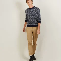 Maison Montagut Pulls>Pull Graphique En Coton Et Laine - Lorenzo Bleu Marine