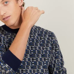 Maison Montagut Pulls>Pull Graphique En Coton Et Laine - Lorenzo Bleu Marine