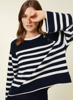 Maison Montagut Pulls>Pull Mariniere En Cachemire A Manches Ample - Gaelle