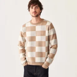 Maison Montagut Pulls>Pull Motif Damier En Cachemire - Amadeo Beige Moyen