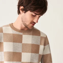 Maison Montagut Pulls>Pull Motif Damier En Cachemire - Amadeo Beige Moyen