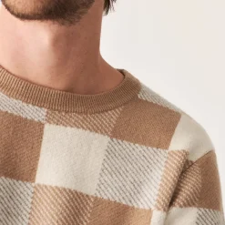 Maison Montagut Pulls>Pull Motif Damier En Cachemire - Amadeo Beige Moyen