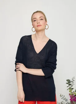 Maison Montagut Pulls>Pull Oversize Col V En Lin - Tiphaine