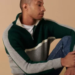 Maison Montagut Pulls>Pull Tricolore Col Camionneur En Laine Alpaga - Augustin
