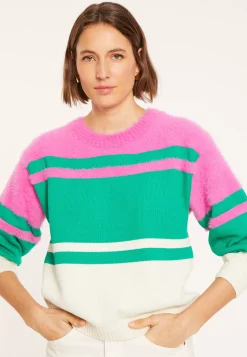 Maison Montagut Pulls>Pull Tricolore En Coton - Mavrick Vert Moyen
