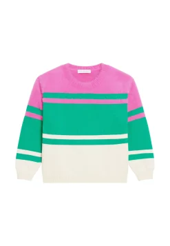 Maison Montagut Pulls>Pull Tricolore En Coton - Mavrick Vert Moyen