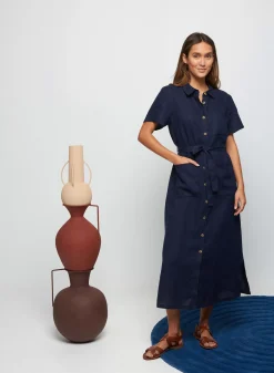Maison Montagut Robes>Robe Chemise Manches Courtes En Lin - Tori