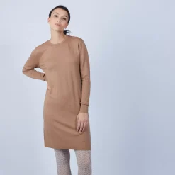 Maison Montagut Robes>Robe Col Rond En Laine Merinos - Blanche
