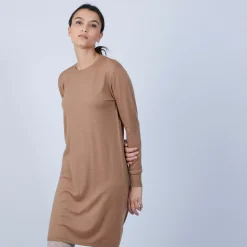 Maison Montagut Robes>Robe Col Rond En Laine Merinos - Blanche