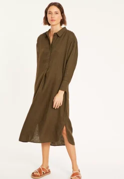 Maison Montagut Robes>Robe Longue Col Polo En Lin - Valerie