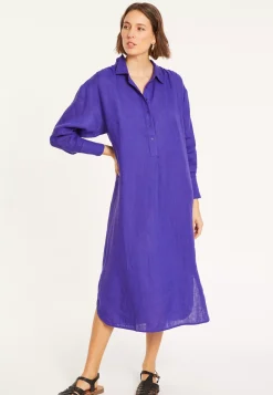 Maison Montagut Robes>Robe Longue Col Polo En Lin - Valerie