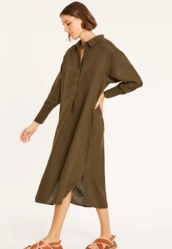 Maison Montagut Robes>Robe Longue Col Polo En Lin - Valerie