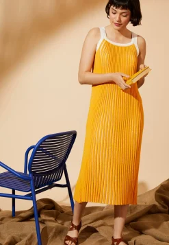 Maison Montagut Robes>Robe Plissee En Coton Bio - Melodie Moutarde