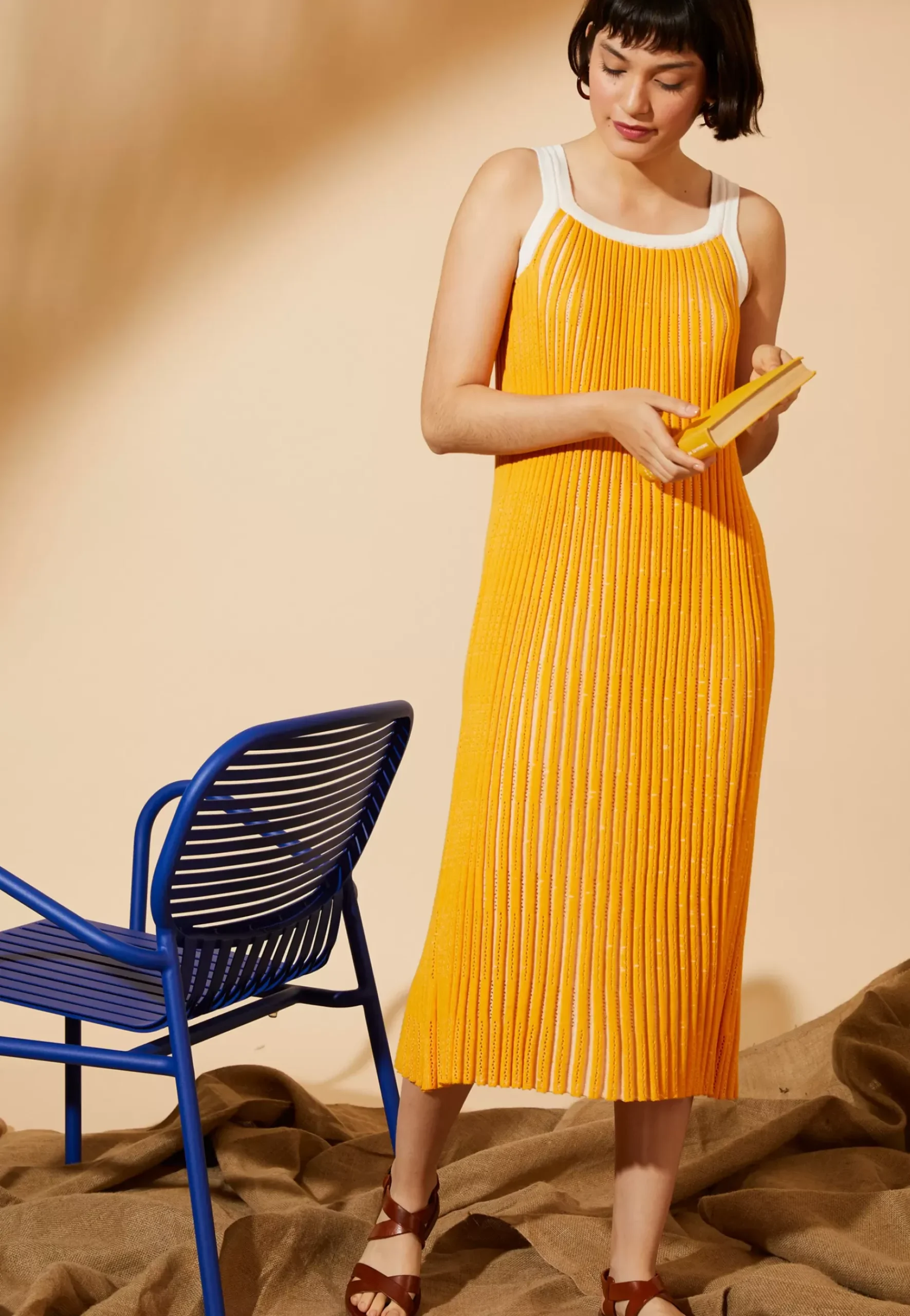 Maison Montagut Robes>Robe Plissee En Coton Bio - Melodie Moutarde