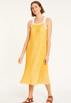 Maison Montagut Robes>Robe Plissee En Coton Bio - Melodie Moutarde