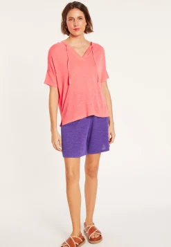 Maison Montagut T-Shirts>Sweat A Capuche En Lin Flamme - Pivoine