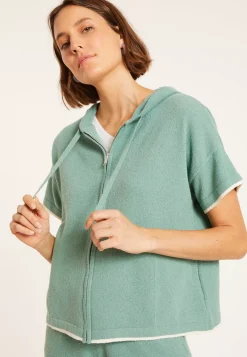 Maison Montagut Pulls>Sweat Zippe Manches Courtes En Coton Brosse - Mackenzie