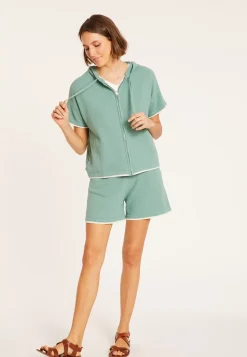 Maison Montagut Pulls>Sweat Zippe Manches Courtes En Coton Brosse - Mackenzie