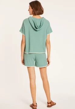 Maison Montagut Pulls>Sweat Zippe Manches Courtes En Coton Brosse - Mackenzie