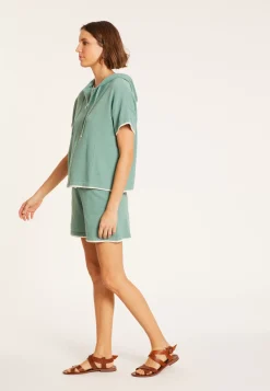 Maison Montagut Pulls>Sweat Zippe Manches Courtes En Coton Brosse - Mackenzie
