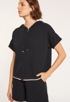 Maison Montagut Pulls>Sweat Zippe Manches Courtes En Coton Brosse - Mackenzie