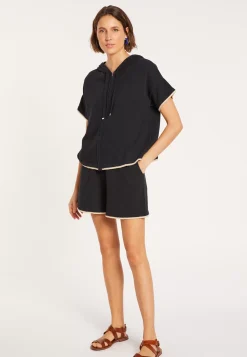 Maison Montagut Pulls>Sweat Zippe Manches Courtes En Coton Brosse - Mackenzie