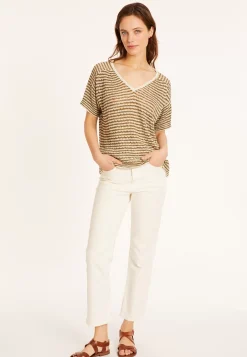 Maison Montagut T-Shirts>T-Shirt Ajoure En Lin Col V - Marguerite