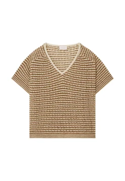 Maison Montagut T-Shirts>T-Shirt Ajoure En Lin Col V - Marguerite