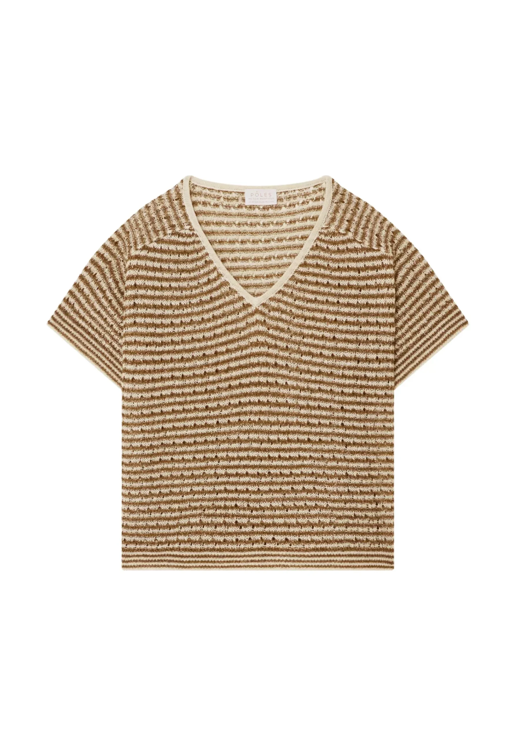 Maison Montagut T-Shirts>T-Shirt Ajoure En Lin Col V - Marguerite