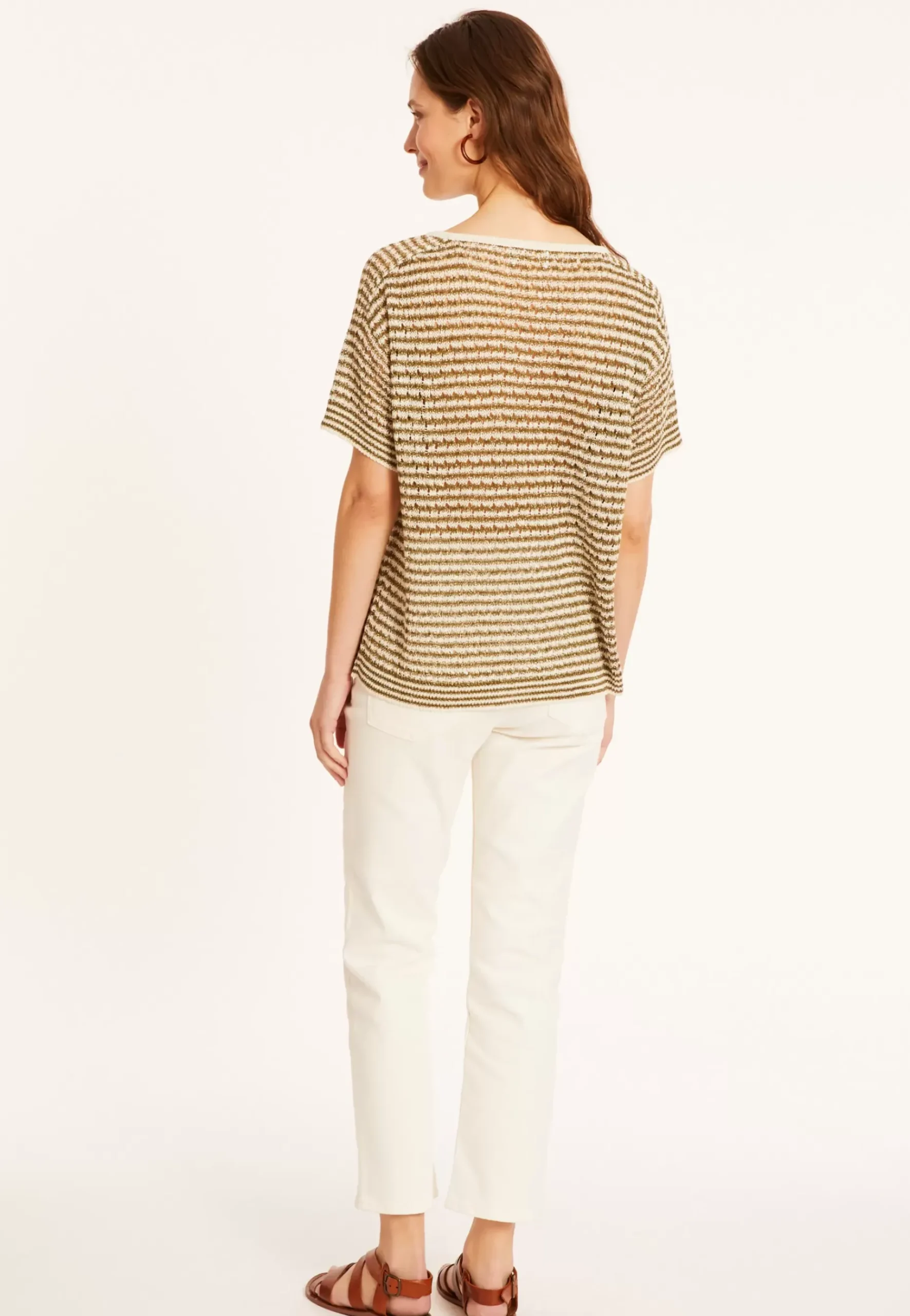 Maison Montagut T-Shirts>T-Shirt Ajoure En Lin Col V - Marguerite
