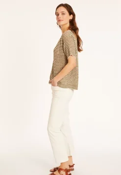 Maison Montagut T-Shirts>T-Shirt Ajoure En Lin Col V - Marguerite