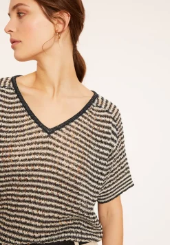 Maison Montagut T-Shirts>T-Shirt Ajoure En Lin Col V - Marguerite