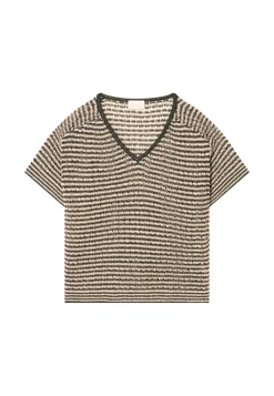 Maison Montagut T-Shirts>T-Shirt Ajoure En Lin Col V - Marguerite