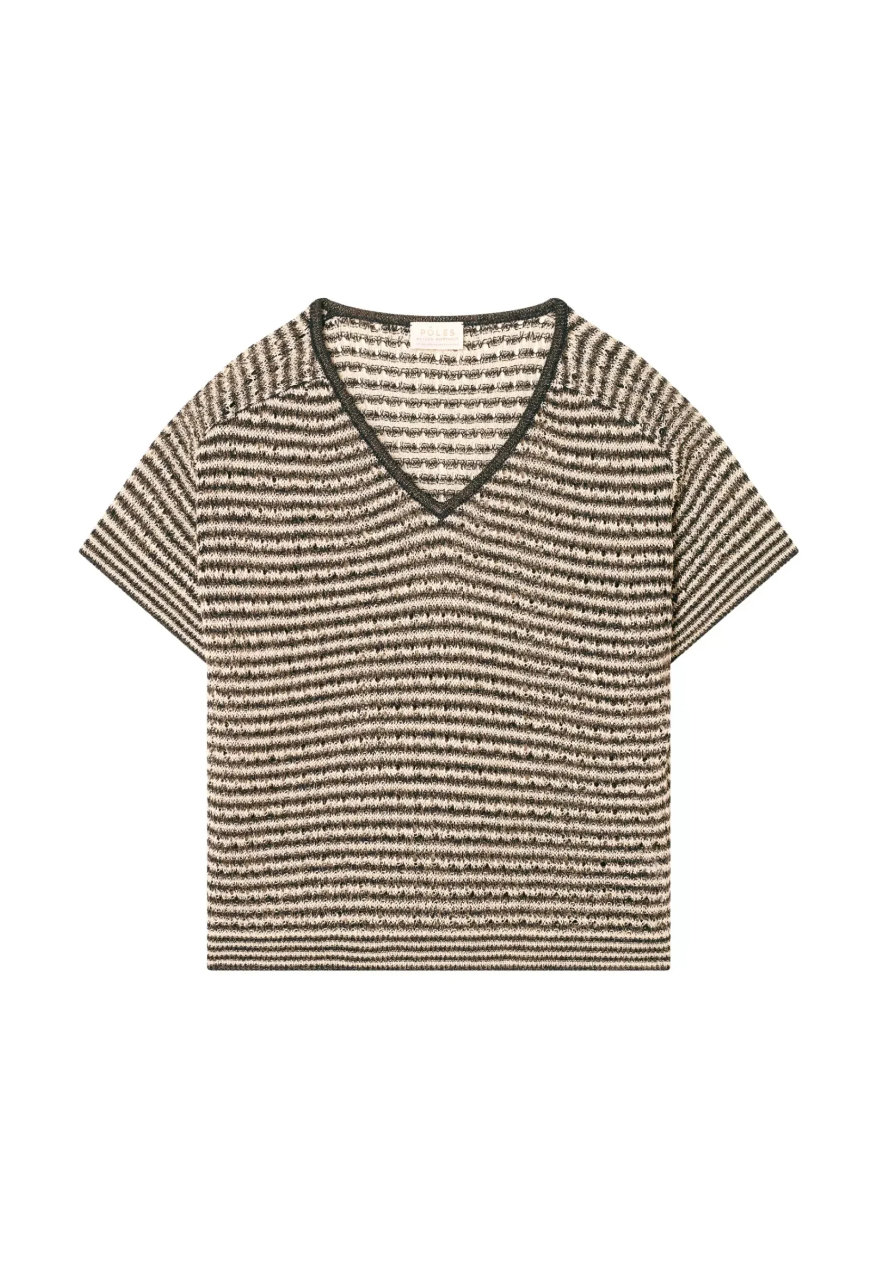 Maison Montagut T-Shirts>T-Shirt Ajoure En Lin Col V - Marguerite
