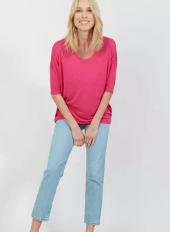 Maison Montagut T-Shirts>T-Shirt Ample Col Rond En Lin Flamme - Mairena
