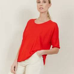 Maison Montagut T-Shirts>T-Shirt Ample Col Rond En Lin Flamme - Mairena