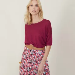 Maison Montagut T-Shirts>T-Shirt Ample Col Rond En Lin Flamme - Mairena