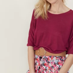 Maison Montagut T-Shirts>T-Shirt Ample Col Rond En Lin Flamme - Mairena