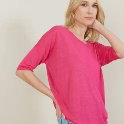 Maison Montagut T-Shirts>T-Shirt Ample Col Rond En Lin Flamme - Mairena