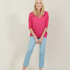 Maison Montagut T-Shirts>T-Shirt Ample Col Rond En Lin Flamme - Mairena