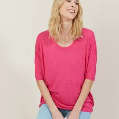 Maison Montagut T-Shirts>T-Shirt Ample Col Rond En Lin Flamme - Mairena