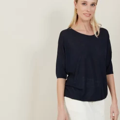 Maison Montagut T-Shirts>T-Shirt Ample Col Rond En Lin Flamme - Mairena
