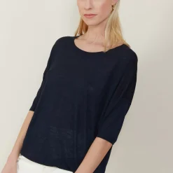 Maison Montagut T-Shirts>T-Shirt Ample Col Rond En Lin Flamme - Mairena