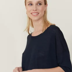 Maison Montagut T-Shirts>T-Shirt Ample Col Rond En Lin Flamme - Mairena