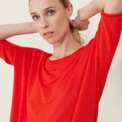 Maison Montagut T-Shirts>T-Shirt Ample Col Rond En Lin Flamme - Mairena
